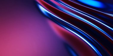 Soyut metalik yumuşak dalgalar, mavi mor parlak yanardöner sıvı şekiller. 3d resimleme.