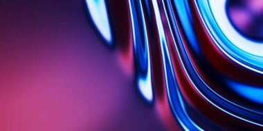 Soyut metalik yumuşak dalgalar, mavi mor parlak yanardöner sıvı şekiller. 3d resimleme.