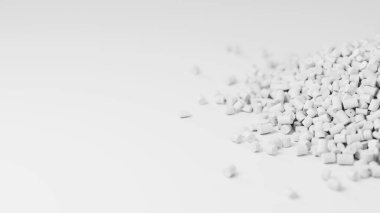 Beyaz plastik tanecikler, plastik polimer tanecikler, polimer topaklar, su boruları yapmak için ham maddeler, petrokimyasallardan plastik ve bileşik ekstrüzyon, bitki polietilen reçinesi..