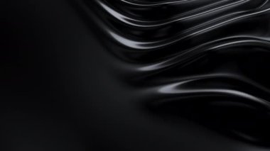 Siyah yüzeyde soyut yansıtıcı dalgalanmalar. Karanlık su dalgaları. Saten kırışır. Döngü 3d canlandırma canlandırması.