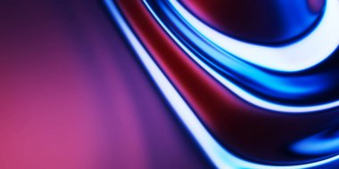 Soyut metalik yumuşak dalgalar, mavi mor parlak yanardöner sıvı şekiller. 3d resimleme.