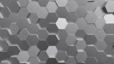 Soyut hareket eden metalik altıgen yapı. Arı kovanı ızgara blokları. 3d canlandırma döngüsü.