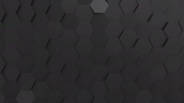 Soyut hareket eden koyu metalik altıgen yapı. Arı kovanı ızgara blokları. 3d canlandırma döngüsü.