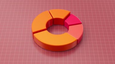 3 boyutlu kırmızı donut turtası şeması. Renkli bölümler. Bilgi grafiği. Finansal görselleştirme. 3d görüntüleme döngüsü.