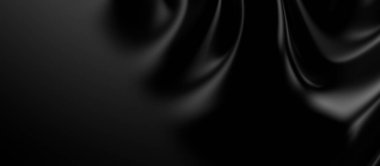 3D yumuşak siyah dalga arka planı. Koyu ipek buruşur. Zarif minimalist saten dalgalar arka planı. 3d resimleme.
