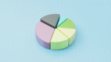 Renkli bölümlü 3 boyutlu turta grafiği. Bilgi grafiği. Finansal görselleştirme. 3d görüntüleme döngüsü.
