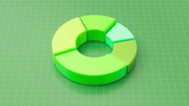 3 boyutlu yeşil donut turtası şeması renkli bölümlerle birlikte. Bilgi grafiği. Finansal görselleştirme. 3d görüntüleme döngüsü.