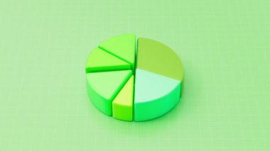 Renkli dilimli 3 boyutlu yeşil turta grafiği. Bilgi grafiği. Finansal görselleştirme. 3d görüntüleme döngüsü.