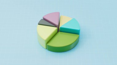 Renkli bölümlü üç boyutlu pasta grafiği. Bilgi grafiği. Finansal görselleştirme. 3d resimleme.