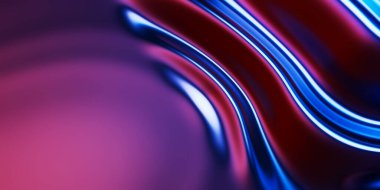 Soyut metalik yumuşak dalgalar, mavi mor parlak yanardöner sıvı şekiller. 3d resimleme.