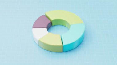 3 boyutlu donut turtası şeması renkli bölümlerle birlikte. Bilgi grafiği. Finansal görselleştirme. 3d görüntüleme döngüsü.