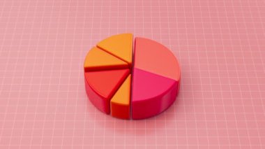 Renkli dilimli 3 boyutlu kırmızı turta grafiği. Bilgi grafiği. Finansal görselleştirme. 3d görüntüleme döngüsü.