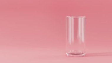 Çubuk şekerler pembe arka planda bir bardağa düşer. Yeni yıl, Noel konsepti. 3B canlandırma canlandırması.