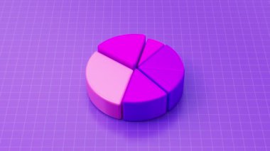 Renkli bölümlü 3 boyutlu mor turta grafiği. Bilgi grafiği. Finansal görselleştirme. 3d görüntüleme döngüsü.