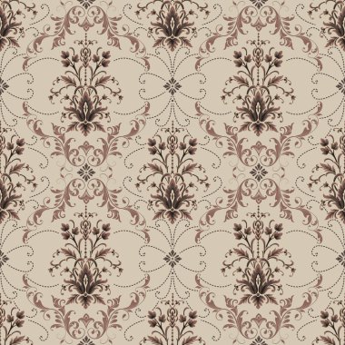 Damask 'ın kusursuz bir geçmişi var. Vector klasik lüks eski moda İspanyol süsü, kraliyet Viktorya dönemi duvar kağıtları, tekstil, ambalaj..