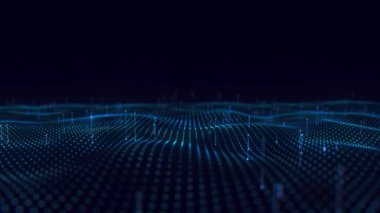 Veri akışıyla büyük veri dalgası animasyonunu özetle. Fütürist bilgi estetiği. İş dijital arka planı. 3d canlandırma canlandırması.