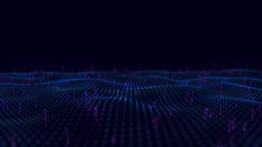 Veri akışıyla büyük veri dalgası animasyonunu özetle. Fütürist bilgi estetiği. İş dijital arka planı. 3d canlandırma canlandırması.