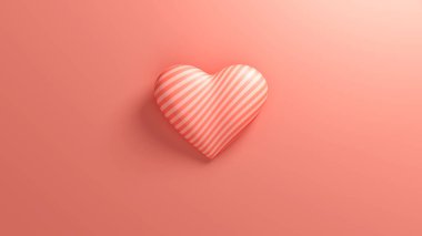 Mercan zemininde yumuşak gölgesi olan mercan pembe çizgili kalp. Sevgililer Günü romantik arka planı. 3d resimleme