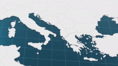 Arnavutluk 'un mavisi, diğer beyazlı ülkelerle çevrili 3 boyutlu haritalı işaretçi iğnesiyle vurgulandı. Sınırları animasyon olan Avrupa siyasi haritası. 3d hazırlayıcı.