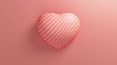 Mercan arkaplanda titreşen mercan pembe çizgili kalp. Sevgililer Günü 3D animasyon