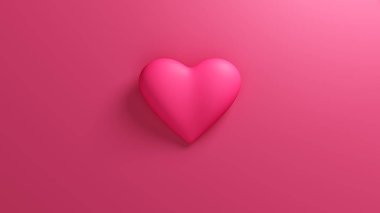 Pembe arka planda yumuşak gölgesi olan pembe bir kalp. Sevgililer Günü romantik arka planı. 3d resimleme