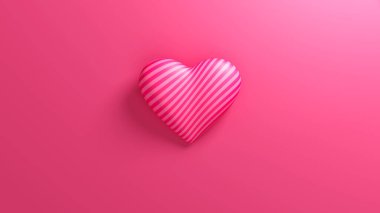 Pembe arkaplanda yumuşak gölgesi olan pembe çizgili bir kalp. Sevgililer Günü için romantik bir fon. 3d resimleme