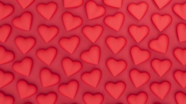 Kırmızı atımlı kalplerin arka planı. Sevgililer Günü 3D animasyon