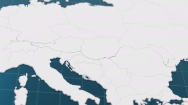 Üzerinde Macaristan 'ın 3 boyutlu mavi haritası ve diğer beyaz ülkelerle çevrili işaretçi iğnesiyle vurgulanıyor. Sınırları animasyon olan Avrupa siyasi haritası. 3d hazırlayıcı.