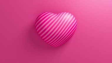 Pembe çizgili kalp pembe arka planda atıyor. Sevgililer Günü 3D animasyon