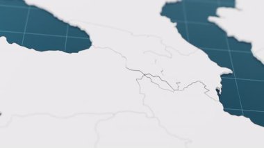 Mavili Ermenistan 3D haritası ve diğer beyaz ülkelerle çevrili işaret iğnesi. Sınır animasyonlu siyasi harita. 3d hazırlayıcı