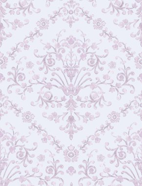 Damask dikişsiz suluboya desenli element. Vector klasik lüks eski moda İspanyol süsü, kraliyet Victoria dönemi duvar kağıtları için dikişsiz kumaş, tekstil. Antika, zarif, çiçekli bir barok..