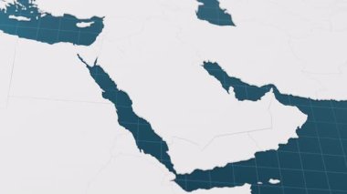 Üzerinde mavi Suudi Arabistan 3d haritası olan ve diğer beyaz ülkelerle çevrili işaret iğnesi olan aydınlatma işaretleri. Sınır animasyonlu siyasi harita. 3d hazırlayıcı