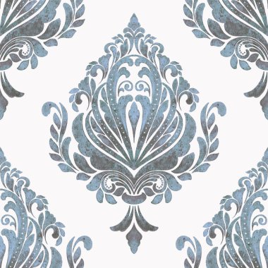 Suluboya damaske desen elementi. Klasik klasik İspanyol kumaşı, duvar kağıtları için pürüzsüz doku, tekstil.