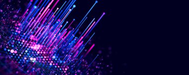 Büyük Veri Kompleksi grafiği Kuantum hesaplama evreni. Yapay zeka teknolojisinin siber uzayı. Fütürist grafik. Dijital bilgi sunumu. 3d resimleme.