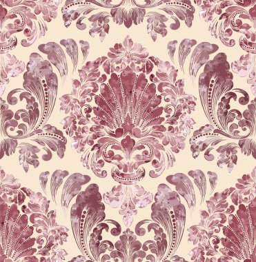 Damask dikişsiz suluboya desenli element. Vector klasik lüks eski moda damaske süsü, duvar kağıtları için klasik dikişsiz doku, tekstil