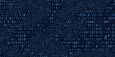 Soyut ikili kod bulut arkaplanı. Yapay zeka, veri siber alanında öğreniyor. Fütürist dijital teknoloji