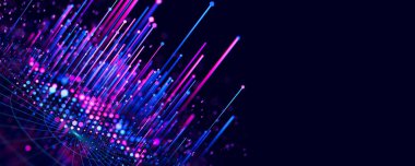 Büyük Veri Kompleksi grafiği Kuantum hesaplama evreni. Yapay zeka teknolojisinin siber uzayı. Fütürist grafik. Dijital bilgi sunumu. 3d resimleme.