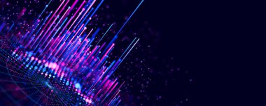 Büyük Veri Kompleksi grafiği Kuantum hesaplama evreni. Yapay zeka teknolojisinin siber uzayı. Fütürist grafik. Dijital bilgi sunumu. 3d resimleme.