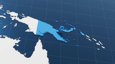 Mavi Papua Yeni Gine 3d haritası diğer beyaz ülkelerle çevrili işaretçi iğnesi. Sınırlı politik harita. 3d resimleme.