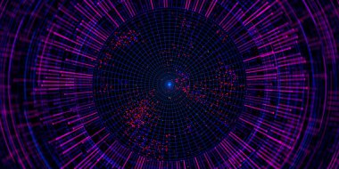 Büyük Data kompleksi yuvarlak grafik. Kuantum hesaplama evreni. Yapay zeka teknolojisinin siber uzayı. Fütürist grafik. Dijital bilgi sunumu