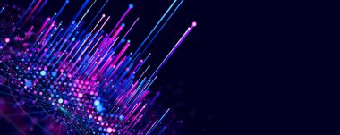 Büyük Veri Kompleksi grafiği Kuantum hesaplama evreni. Yapay zeka teknolojisinin siber uzayı. Fütürist grafik. Dijital bilgi sunumu