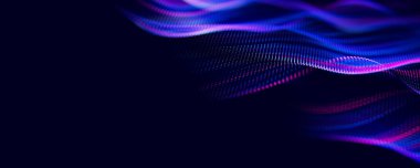 Parçacıkların soyut dalgası. Büyük veri dijital akış konsepti. LLM öğrenme süreci, yapay zeka teknolojisi. Kuantum hesaplaması. metin için yer ile.