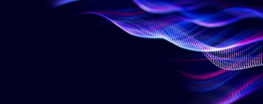 Parçacıkların soyut dalgası. Büyük veri dijital akış konsepti. LLM öğrenme süreci, yapay zeka teknolojisi. Kuantum hesaplaması. metin için yer ile.