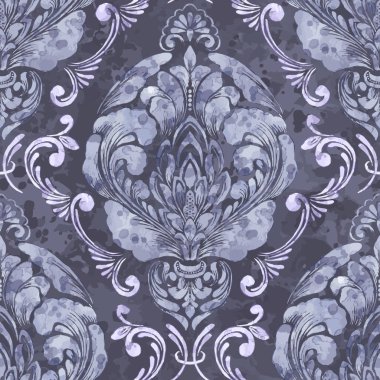Suluboya damaske desen elementi. Klasik klasik İspanyol kumaşı, duvar kağıtları için pürüzsüz doku, tekstil.