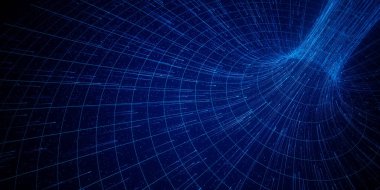 Siber solucan deliğindeki soyut veri akışına yakın çekim. Kuantum bilgi girdabı. Dijital tekillik