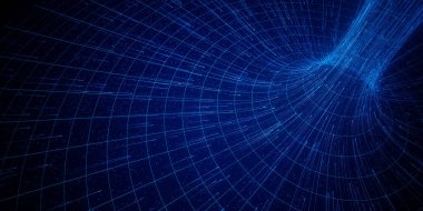 Siber solucan deliğindeki soyut veri akışına yakın çekim. Kuantum bilgi girdabı. Dijital tekillik