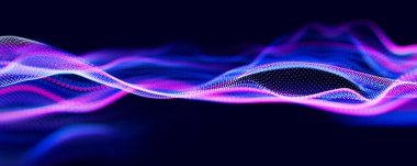 Parçacıkların soyut dalgası. Büyük veri dijital akış konsepti. LLM öğrenme süreci, yapay zeka teknolojisi. Kuantum hesaplaması