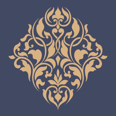 Vektör damask şablon ögesi. Çiçekli barok süs desenli tasarım. Eski Viktorya dönemi arabesk motifi