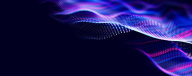 Parçacıkların soyut dalgası. Büyük veri dijital akış konsepti. LLM öğrenme süreci, yapay zeka teknolojisi. Kuantum hesaplaması. metin için yer ile.