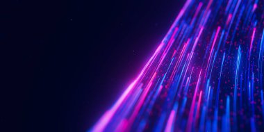 Büyük veri ışık hızı akışının kapanışı. Kuantum hesaplamasının soyut dijital veri akışı. Qubit iz dalgalarının siber uzayı. Modern teknoloji bilgi iletimi